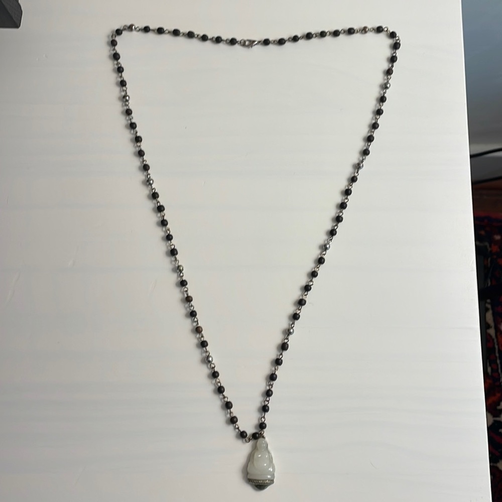Wood beaded necklace with Buddha pendant